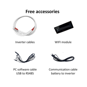 DOCAN ENERGY ZZ48900M inverter cables, Wi-Fi module, USB to RS485 cable and battery communication cable