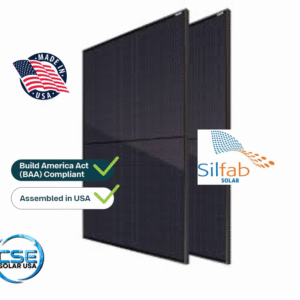 Silfab 430w QD mono-PERC module; 108 half cells, black frame, black backsheet