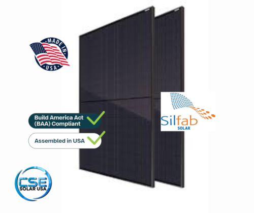 Silfab 430w QD mono-PERC module; 108 half cells, black frame, black backsheet