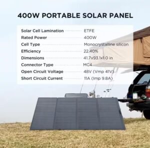 EcoFlow 400-Watt Monocrystalline Silicon Portable Solar Panel with 48-Volt Output for Power Station Generator, IP68