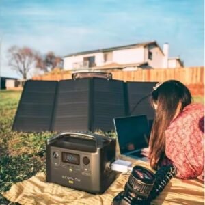 EcoFlow 600W Output/1200W Peak Push-Button Start Solar Generator RIVER Pro with 110W Solar Panels 2 for Home, Camping and RVs