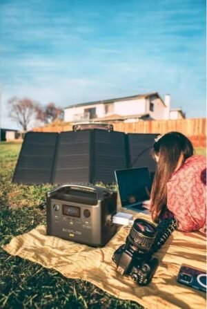 EcoFlow 600W Output/1200W Peak Push-Button Start Solar Generator RIVER Pro with 110W Solar Panels 2 for Home, Camping and RVs