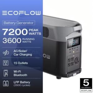 EcoFlow Battery Solar Generator DELTA Pro 3600Wh Solar, 3600W Output, LFP Power Station, Home Backup, Camping, Push-Button Start