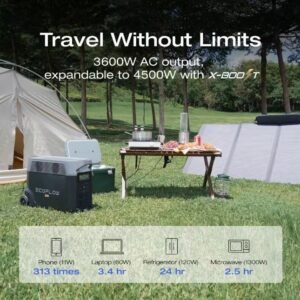 EcoFlow Battery Solar Generator DELTA Pro 3600Wh Solar, 3600W Output, LFP Power Station, Home Backup, Camping, Push-Button Start