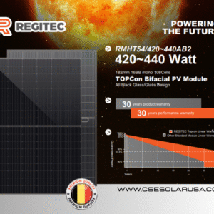 Regitec RMHT54/430AB2 430W Glass-Glass All-Black Bifacial Solar Panel