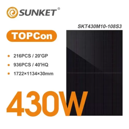 Sunket 430W All-Black Solar Panel with 25-Year Warranty