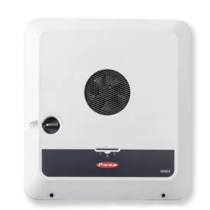 Front view of the Fronius Primo GEN24 208-240 5.0 kW hybrid inverter showing the Fronius logo and the cooling ven