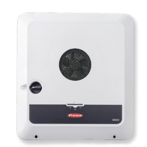 Front view of Fronius Primo GEN24 PLUS 5.0 white solar hybrid inverter