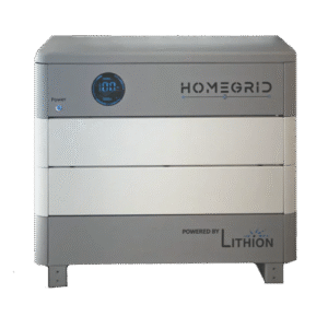 Front View of HomeGrid Stack’d 48V 2-Stack Lithium Battery Bank - 9.6kWh modular energy storage system for residential and commercial solar power.