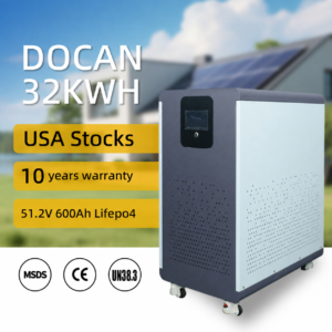DOCAN ENERGY ZZ48600M 32kWh 51.2V LiFePO4 floor-standing battery with touchscreen and caster wheels
