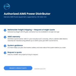 CSE Solar USA is an authorized AIMS Power distributor: nationwide freight shipping with lift gate, freight quotes, AIMS inverter and lithium battery warranty — AIMS KITHY96230BAT listing