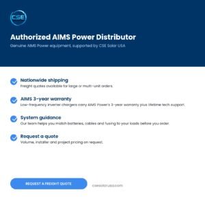 CSE Solar USA is an authorized AIMS Power distributor: nationwide shipping, freight quotes, AIMS 3 year warranty and lifetime tech support — AIMS PICOGLF120W48V240VS listing