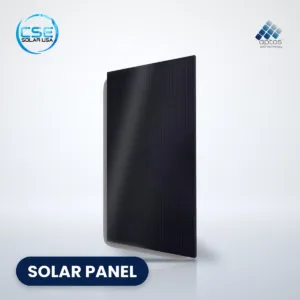 Aptos DNA-120-BF10 all-black solar panel, with CSE Solar USA and Aptos Solar logos