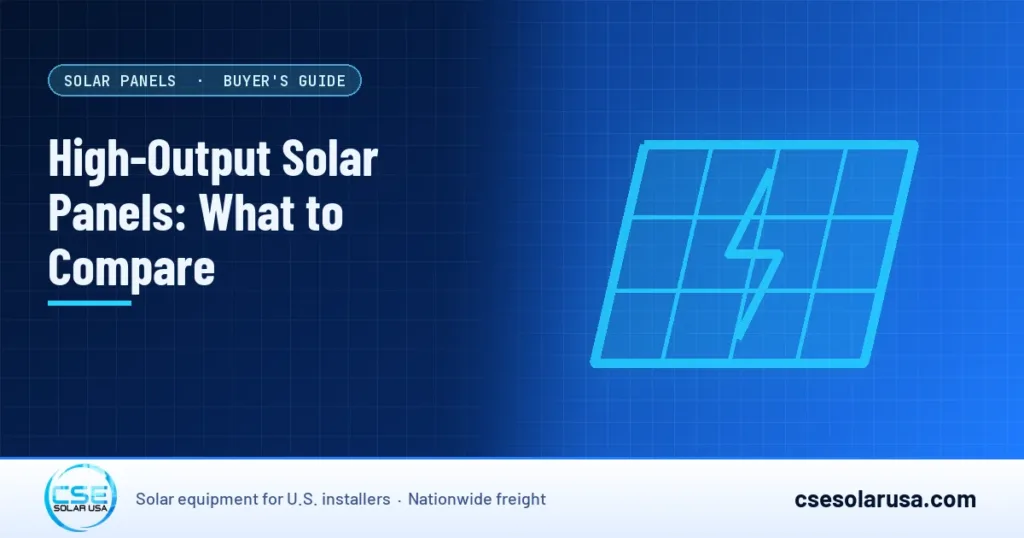 High-Output Solar Panels: What to Compare — CSE Solar USA blog cover (illustration)