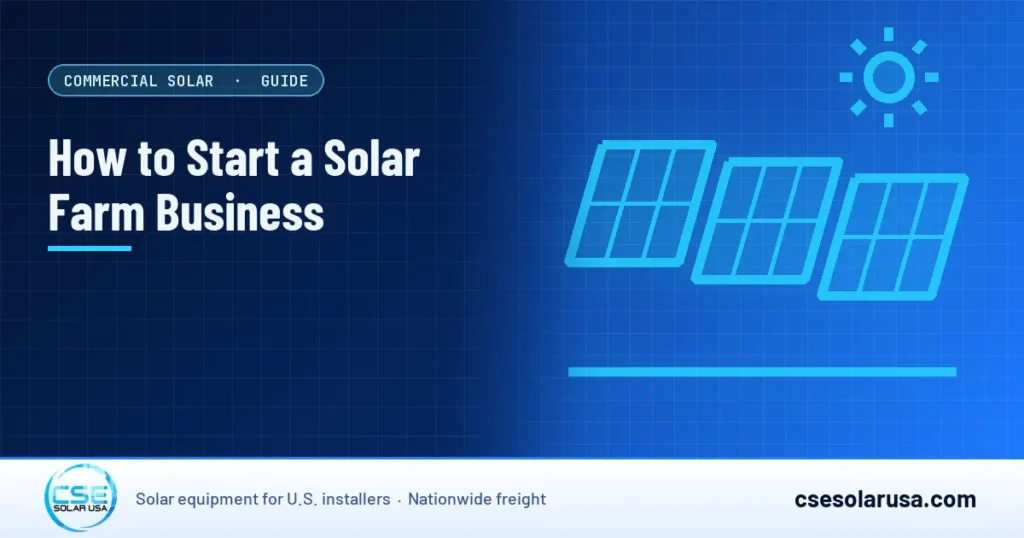 How to Start a Solar Farm Business — CSE Solar USA blog cover (illustration)