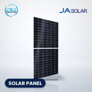 JA Solar JAM72D30/MB bifacial solar panel with CSE Solar USA and JA Solar logos