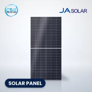 JA Solar JAM72D40/MB N-type bifacial solar panel with CSE Solar USA and JA Solar logos