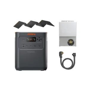 Jackery HomePower 3600 Pro Max bundle: power station, folded SolarSaga 500 X solar panel, Manual Transfer Switch and 40A charging cable