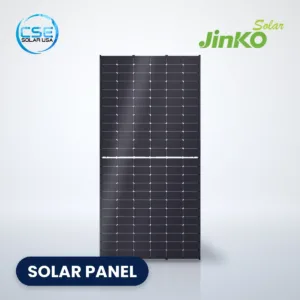 Jinko Tiger Neo JKM-72HL4-BDV bifacial dual-glass solar panel, with CSE Solar USA and Jinko Solar logos