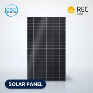 REC Alpha Pro M heterojunction solar panel with CSE Solar USA and REC logos