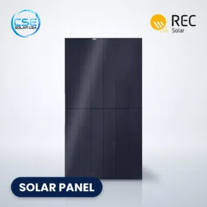 REC Alpha Pure 2 all-black solar panel, with CSE Solar USA and REC logos