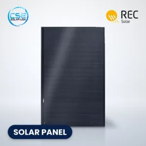 REC Alpha Pure-R all-black solar panel with CSE Solar USA and REC logos