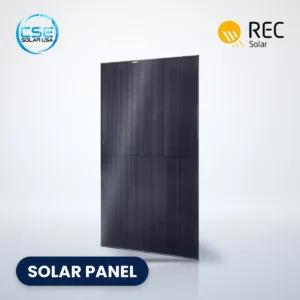 REC Alpha Pure all-black solar panel, with CSE Solar USA and REC logos