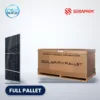 Seraphim Sable SRP-BTA-BG N-type TOPCon bifacial solar panel beside a full pallet carton, with CSE Solar USA and Seraphim logos