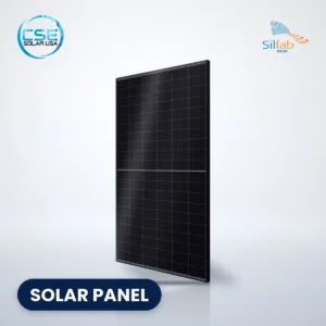 Silfab SIL-370-HC black-frame solar panel, with CSE Solar USA and Silfab Solar logos