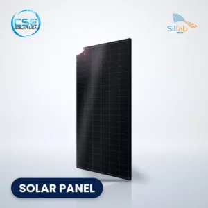 Silfab SIL-410 HC+ all-black solar panel with CSE Solar USA and Silfab Solar logos