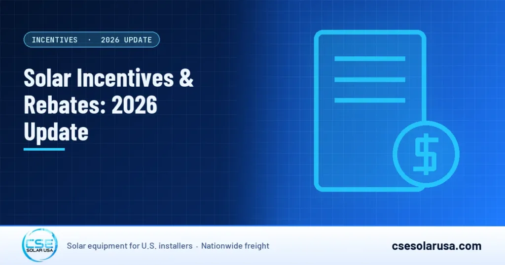 Solar Incentives & Rebates: 2026 Update — CSE Solar USA blog cover (illustration)