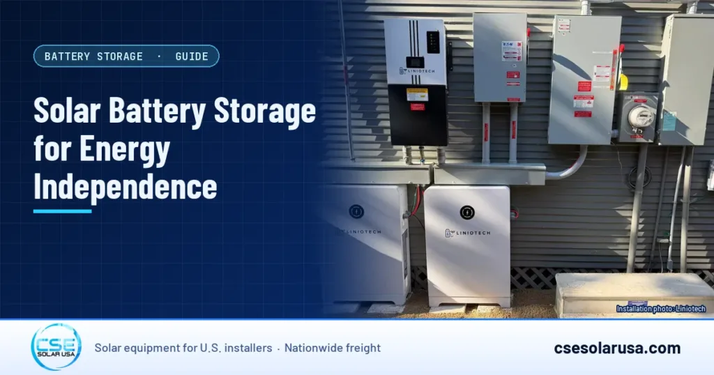 Solar Battery Storage for Energy Independence — CSE Solar USA blog cover, image: Liniotech