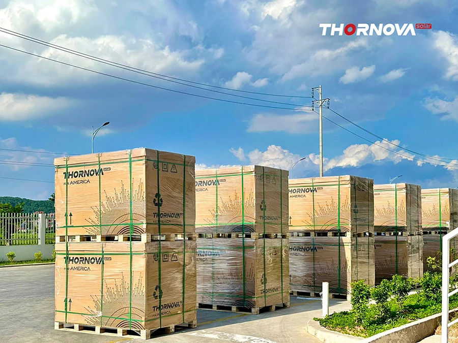Thornova-branded solar panel pallets (manufacturer photo)