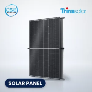 Trina Solar Vertex S+ TSM-NEG9R.28 black-frame solar panel, front view, with CSE Solar USA and Trina Solar logos