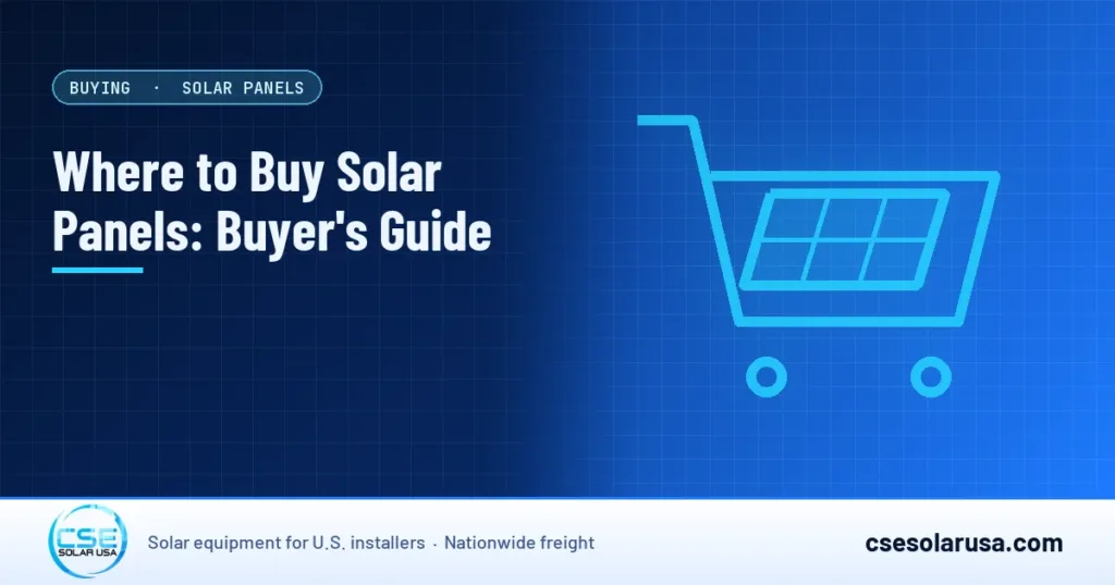 Where to Buy Solar Panels: Buyer's Guide — CSE Solar USA blog cover (illustration)