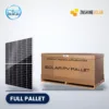 ZNShine ZXM7-UHLDD144 bifacial solar panel beside a full pallet carton, with CSE Solar USA and ZNShine Solar logos